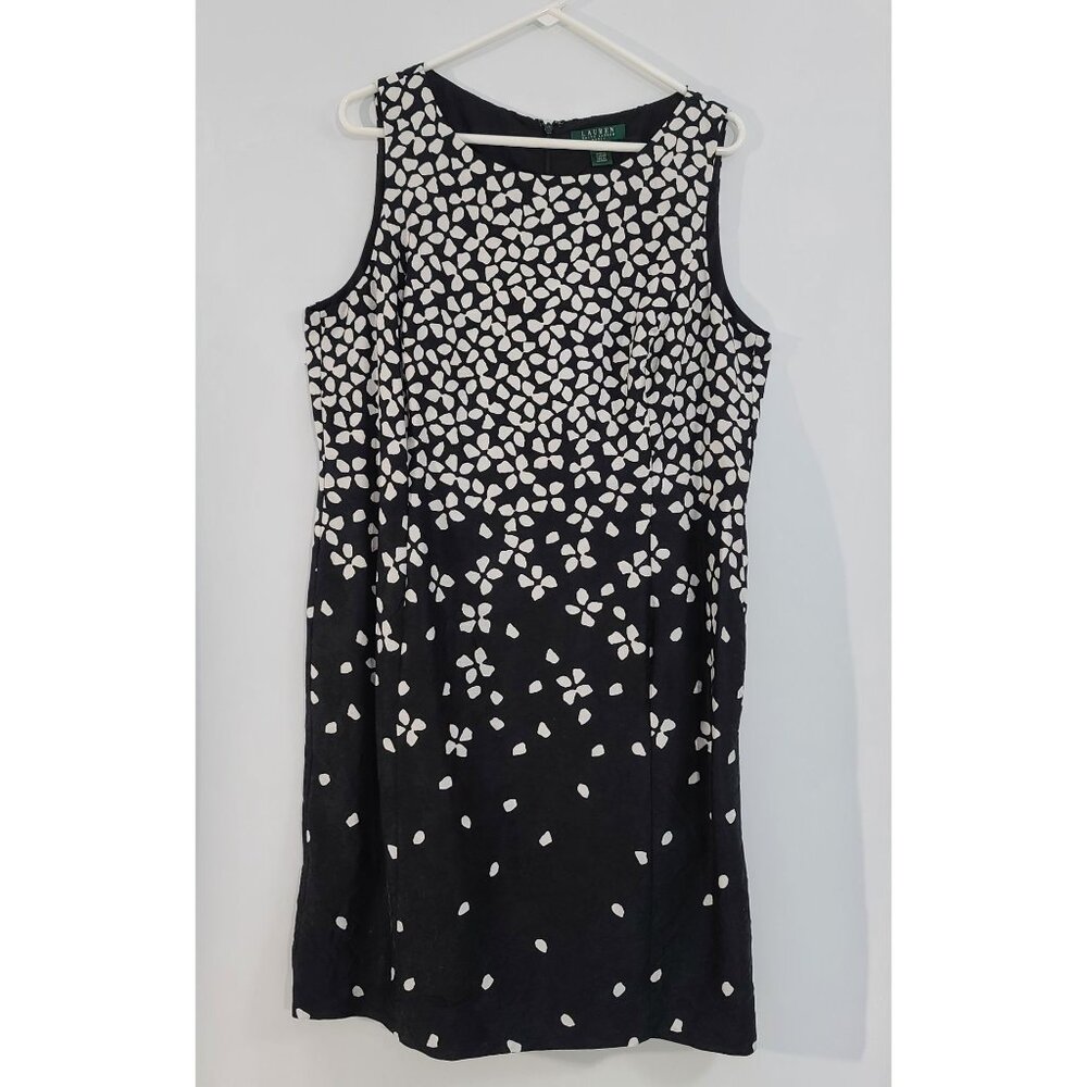 Lauren Ralph Lauren Black White Sleeveless Floral Dress Cotton Shift Dress 14W